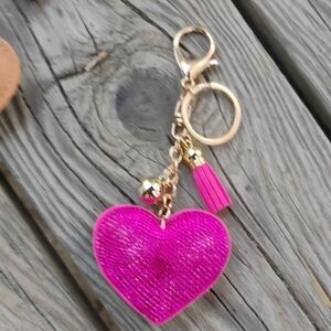 Pink Heart Keychain with Gold Accents